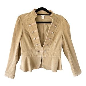 White House Black Market Tan Corduroy Military Style Peplum Jacket Size 10